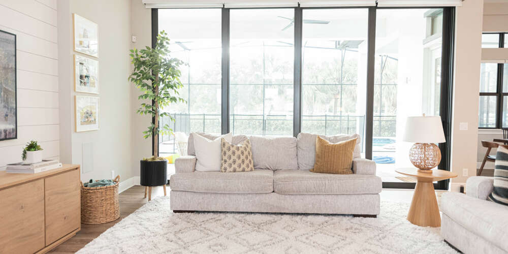 living room with white cushion