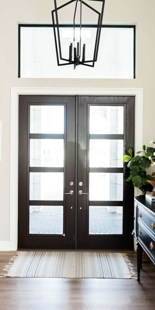 Dark wood with tempered glass windows frontdoor